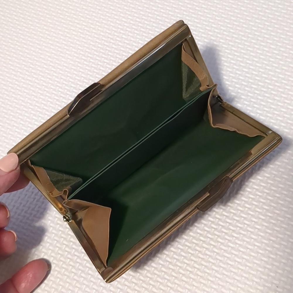 LEATHER Tan / green wallet - Picture 5 of 6